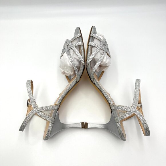 Nina Womens Size 7.5M Silver Jeweled Dress Sandals Heels Shoes - Picture 8 of 15